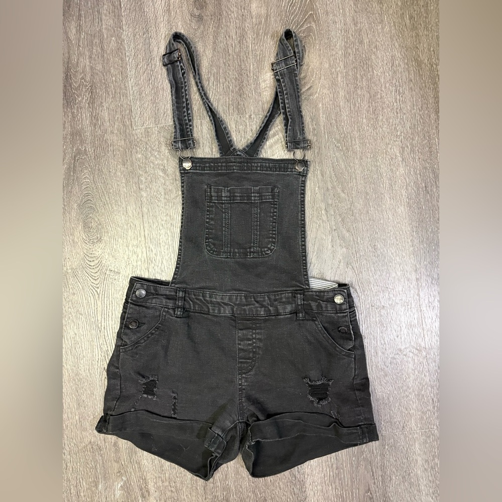 Wax Jeans Women’s Medium Black Short Overalls Shortalls Distressed Denim Cuffed